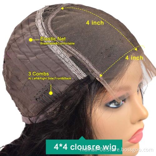 4*4 swiss lace Front Closure Human Hair Short Deep Bob Wigs Peruvian Wholesale Virgin Human Hair Wigs Deep Wave